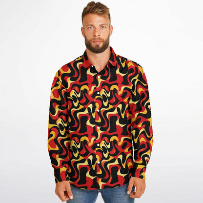 Orange Yellow Abstract Pattern Long Sleeve Button Down Shirt - AOP