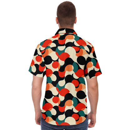 Abstract Color Pattern Short Sleeve Button Down Shirt - AOP