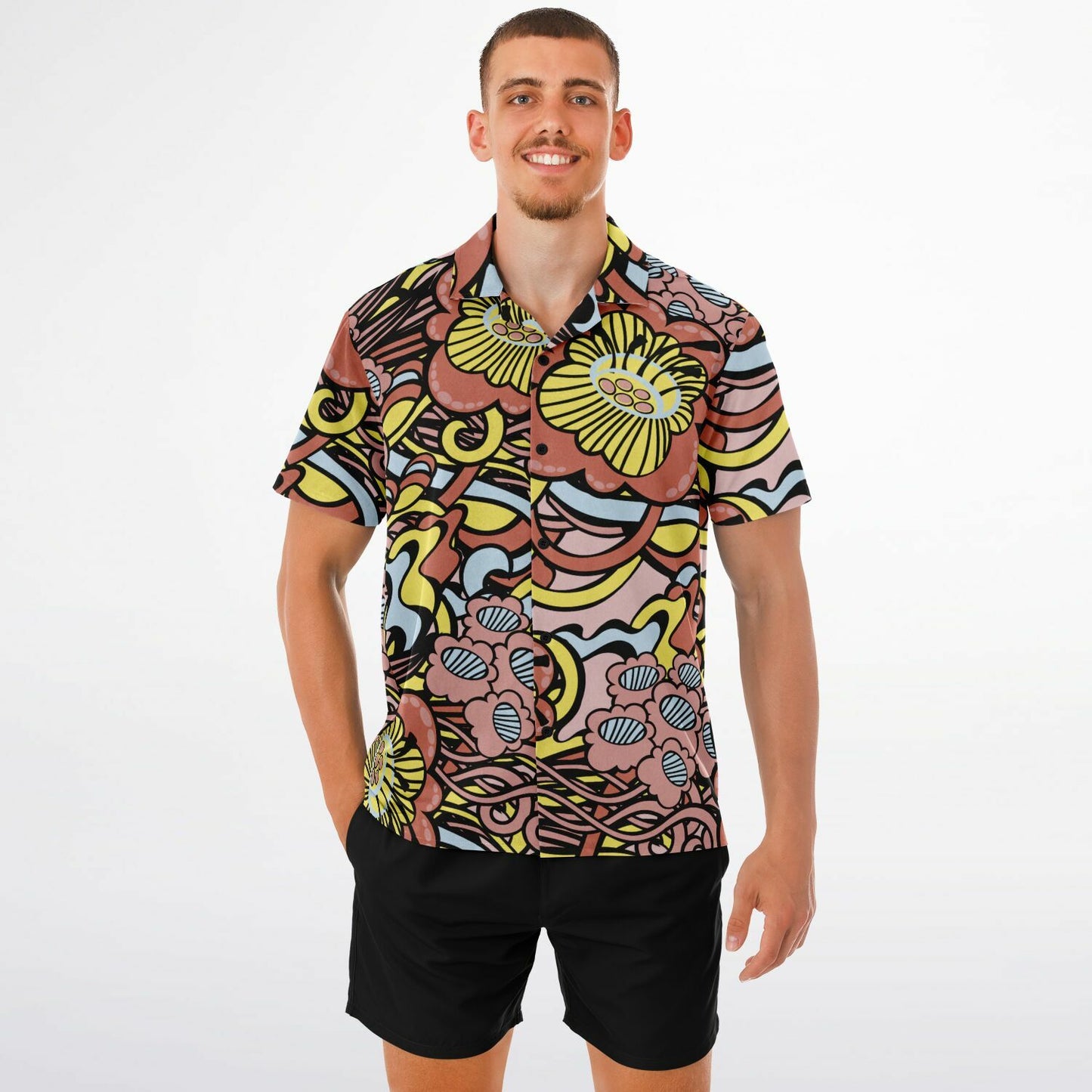 Floral Abstract Spread Collar Short Sleeve Shirt