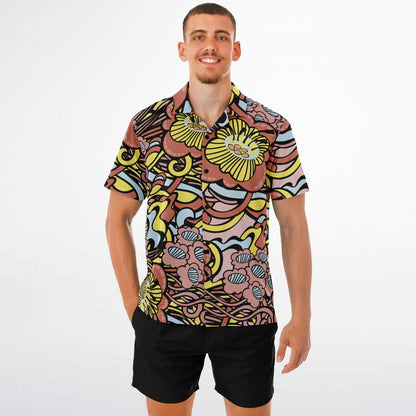 Floral Abstract Spread Collar Short Sleeve Shirt