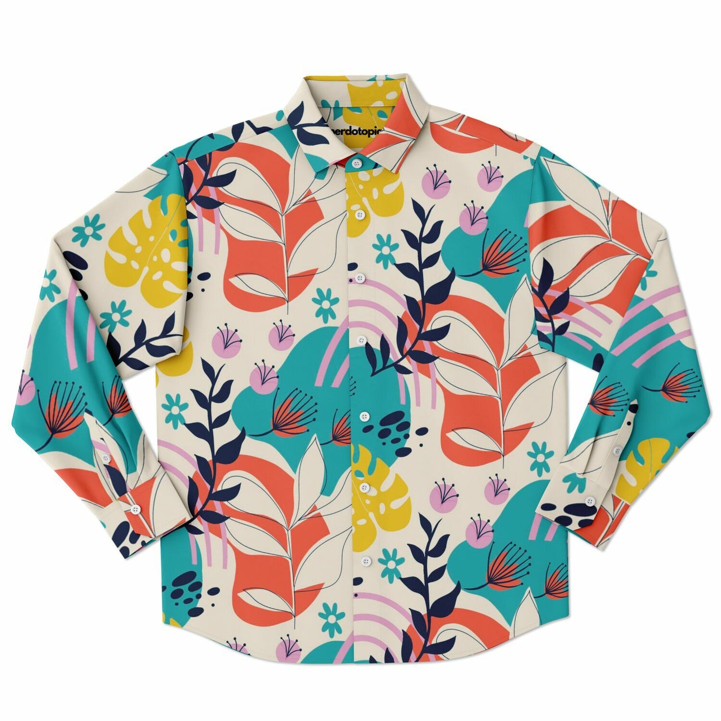 Floral Painting Long Sleeve Button Down Shirt - AOP