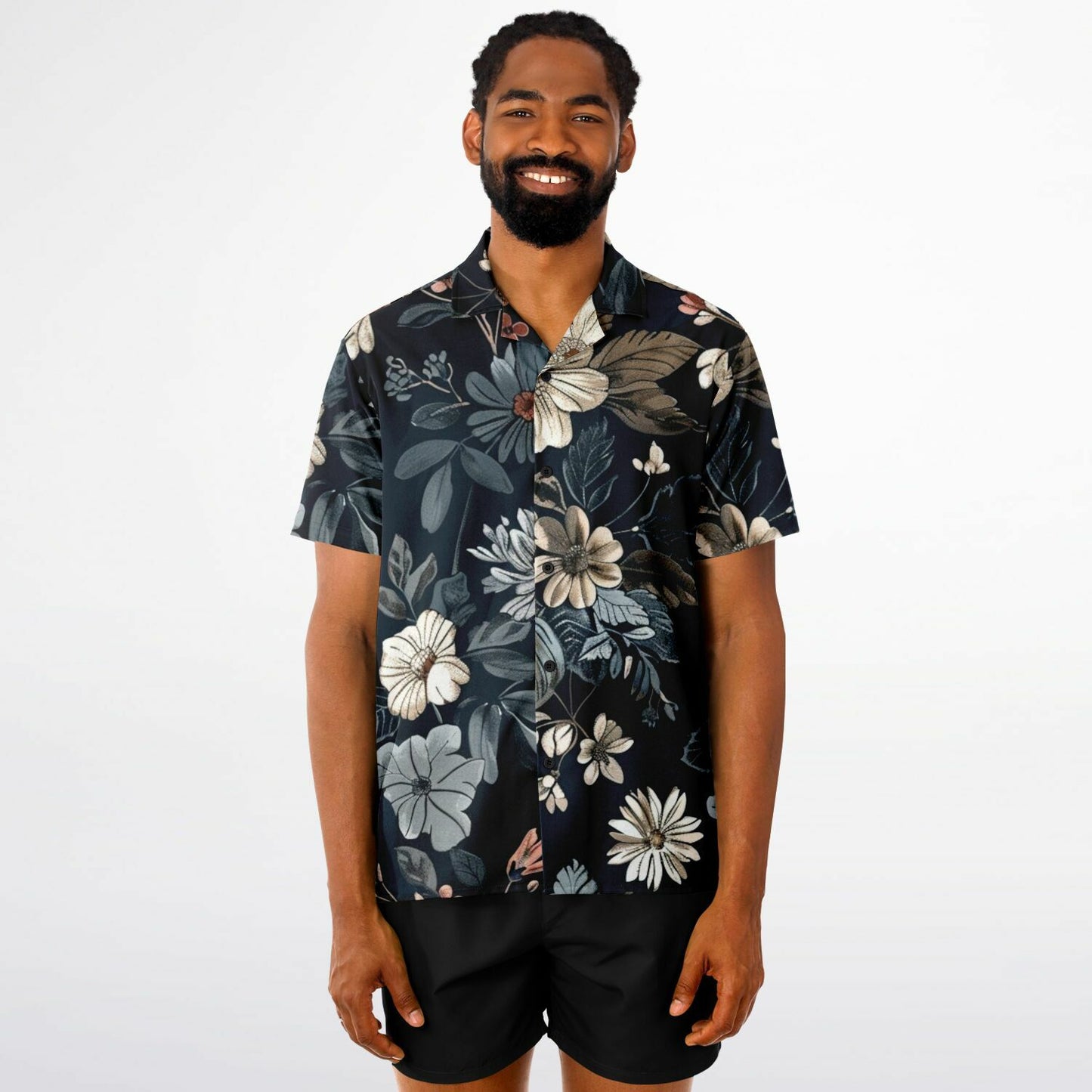 Floral Navy Spread Collar Short Sleeve Shirt