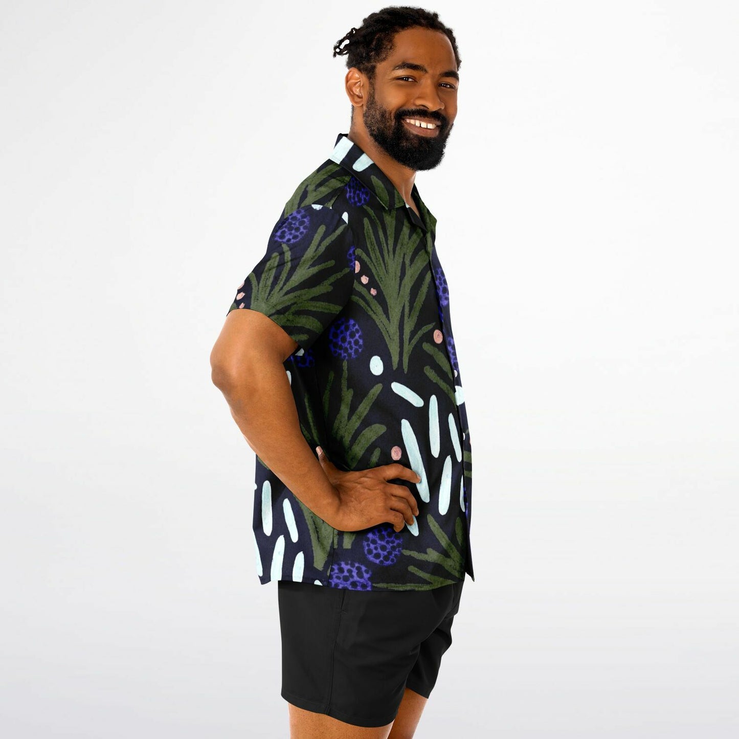 Floral Pattern Spread Collar Short Sleeve Shirt