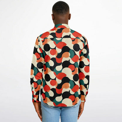 Abstract Colored Pattern Long Sleeve Button Down Shirt - AOP