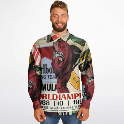 Senna F1 Poster Long Sleeve Button Down Shirt - AOP