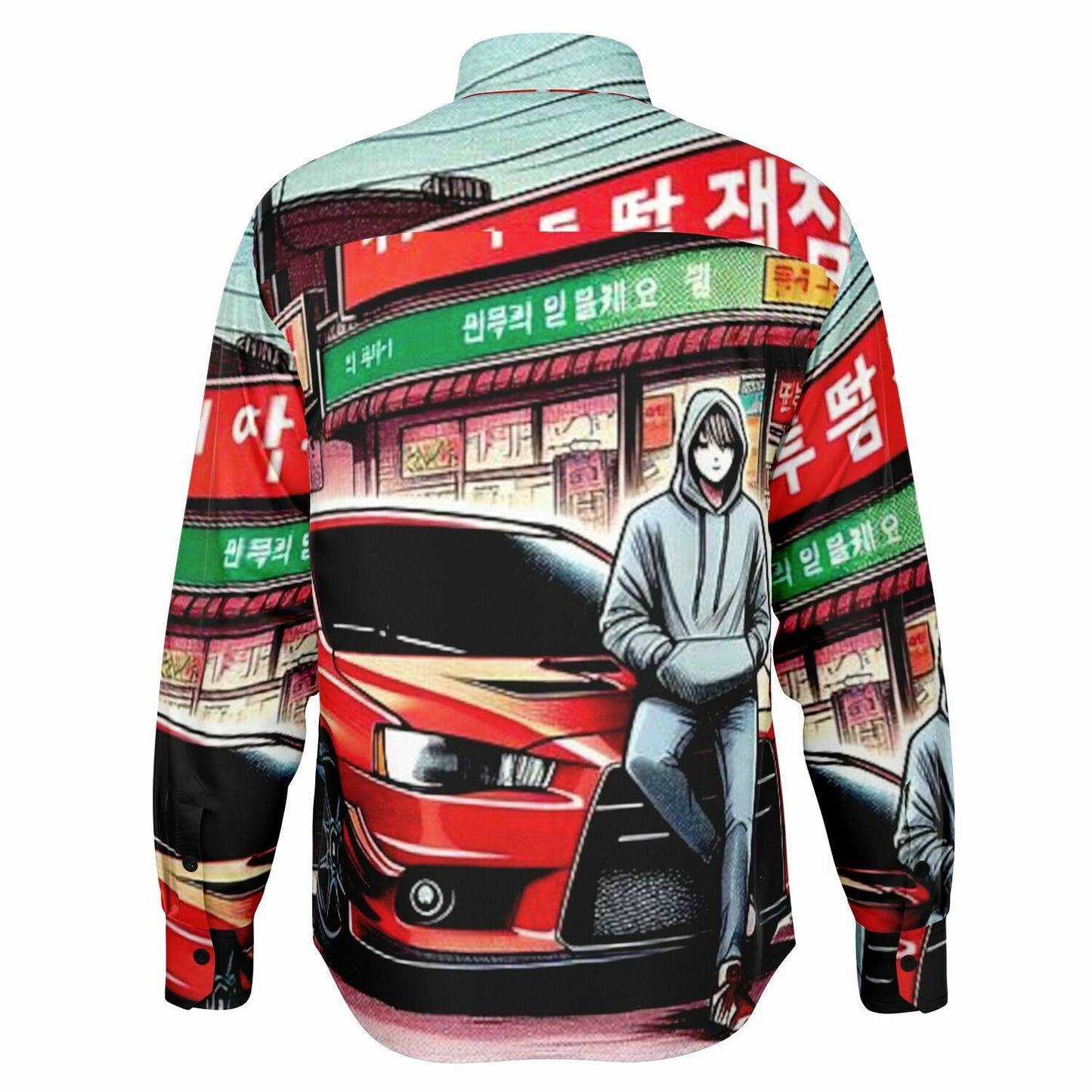 Japanese Street Painting Artwork Long Sleeve Button Down Shirt - AOP