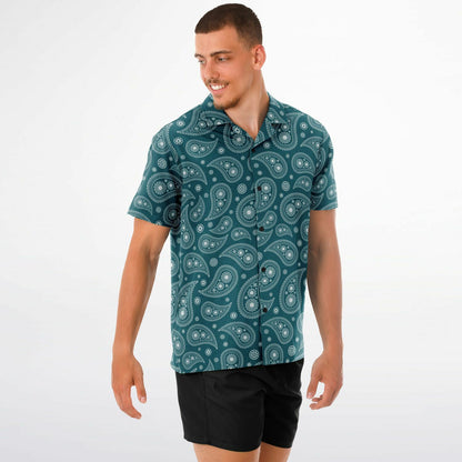Paisley Pattern Spread Collar Short Sleeve Shirt