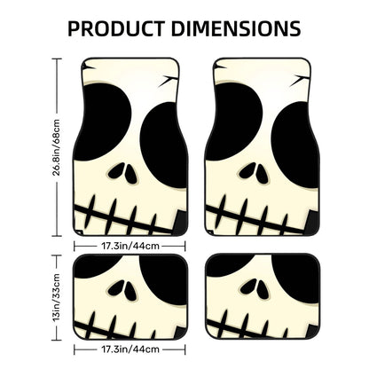 Product dimensions chart with skull design on a white background