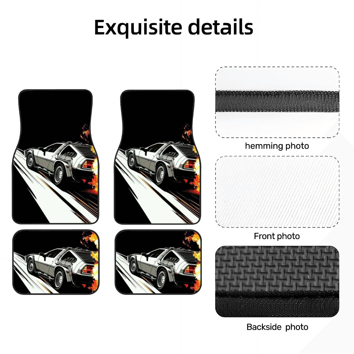 Time Machine Delorean Illustration Automotive Floor Mats