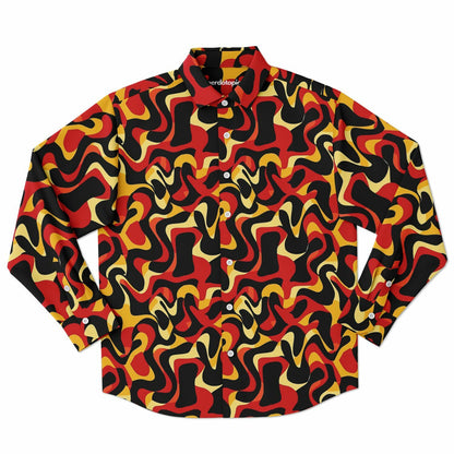 Orange Yellow Abstract Pattern Long Sleeve Button Down Shirt - AOP