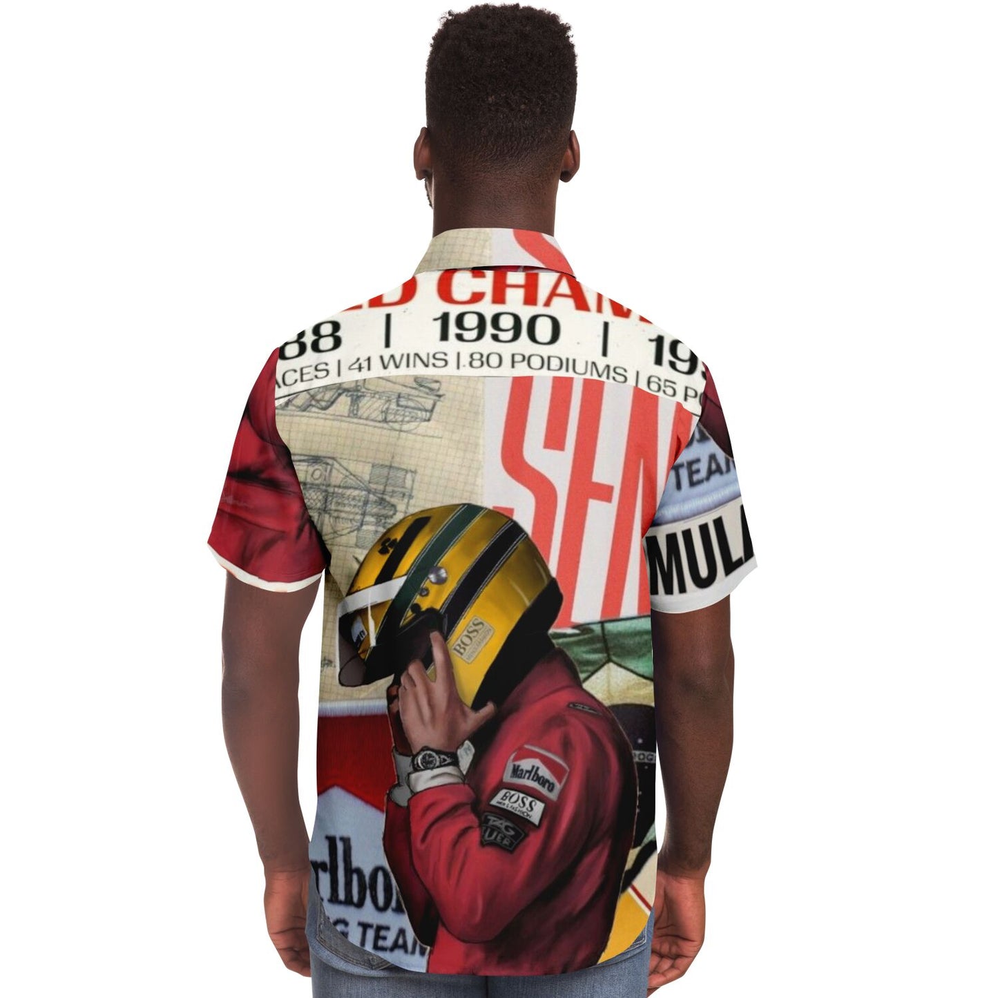 Senna F1 Poster Short Sleeve Button Down Shirt - AOP