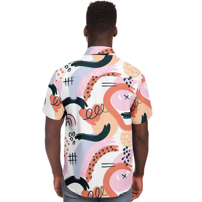 Abstract Art Hand Drawn Short Sleeve Button Down Shirt - AOP