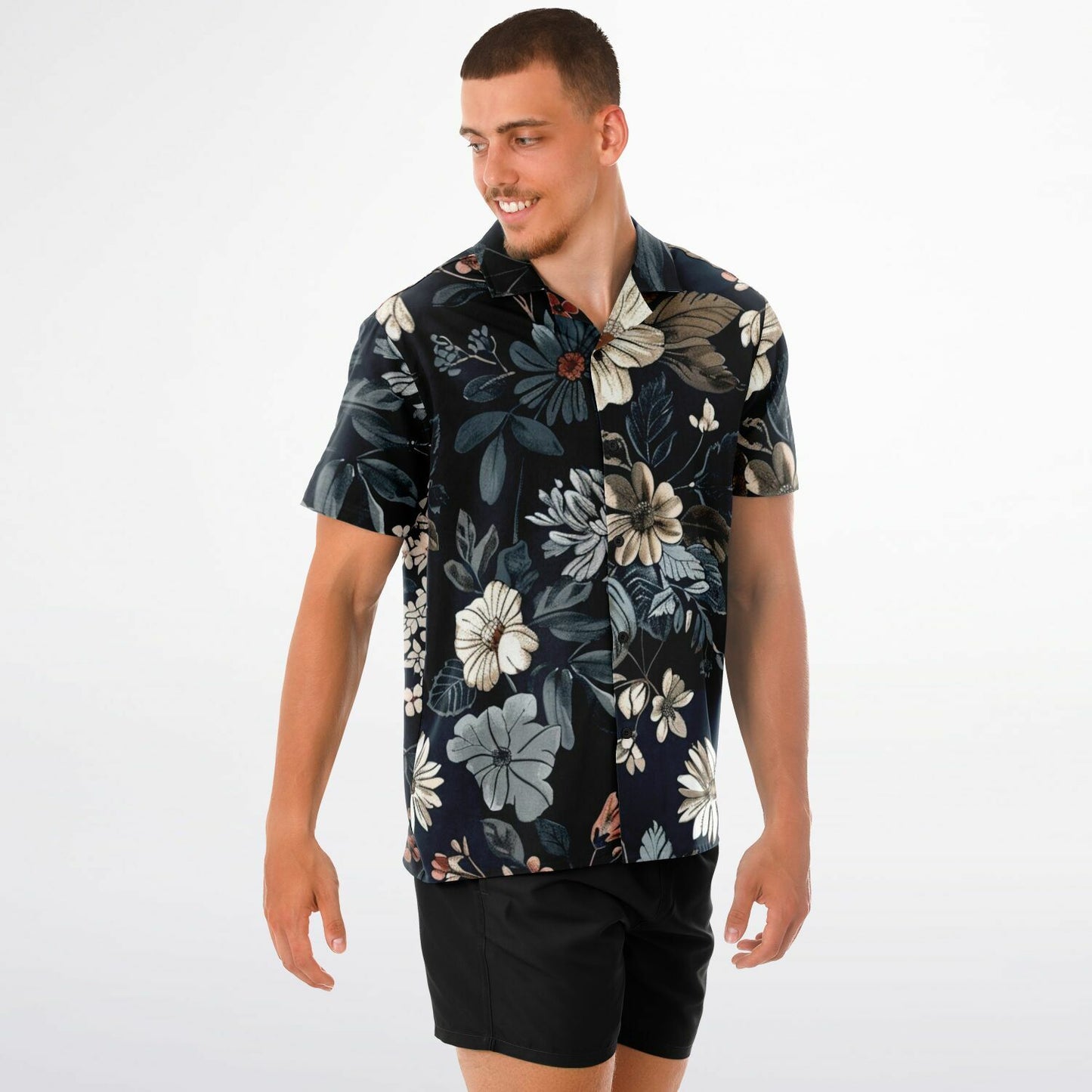 Floral Navy Spread Collar Short Sleeve Shirt