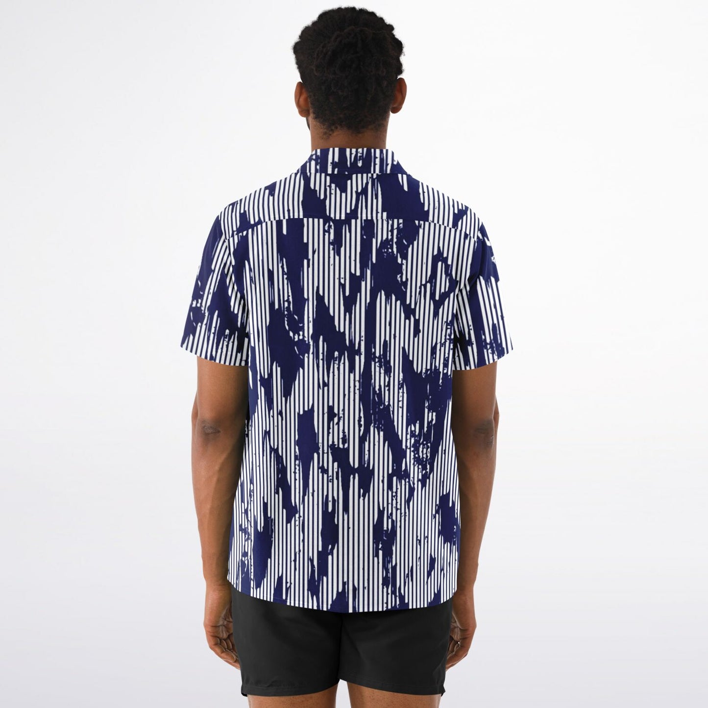 Blue Abstract Spread Collar Short Sleeve Shirt