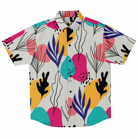 Abstract Floral Colored Pattern Short Sleeve Button Down Shirt - AOP