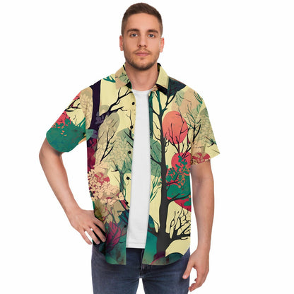 Forest Trees in Autumn Short Sleeve Button Down Shirt - AOP