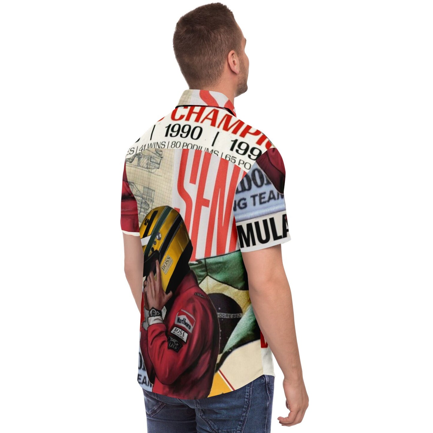 Senna F1 Poster Short Sleeve Button Down Shirt - AOP