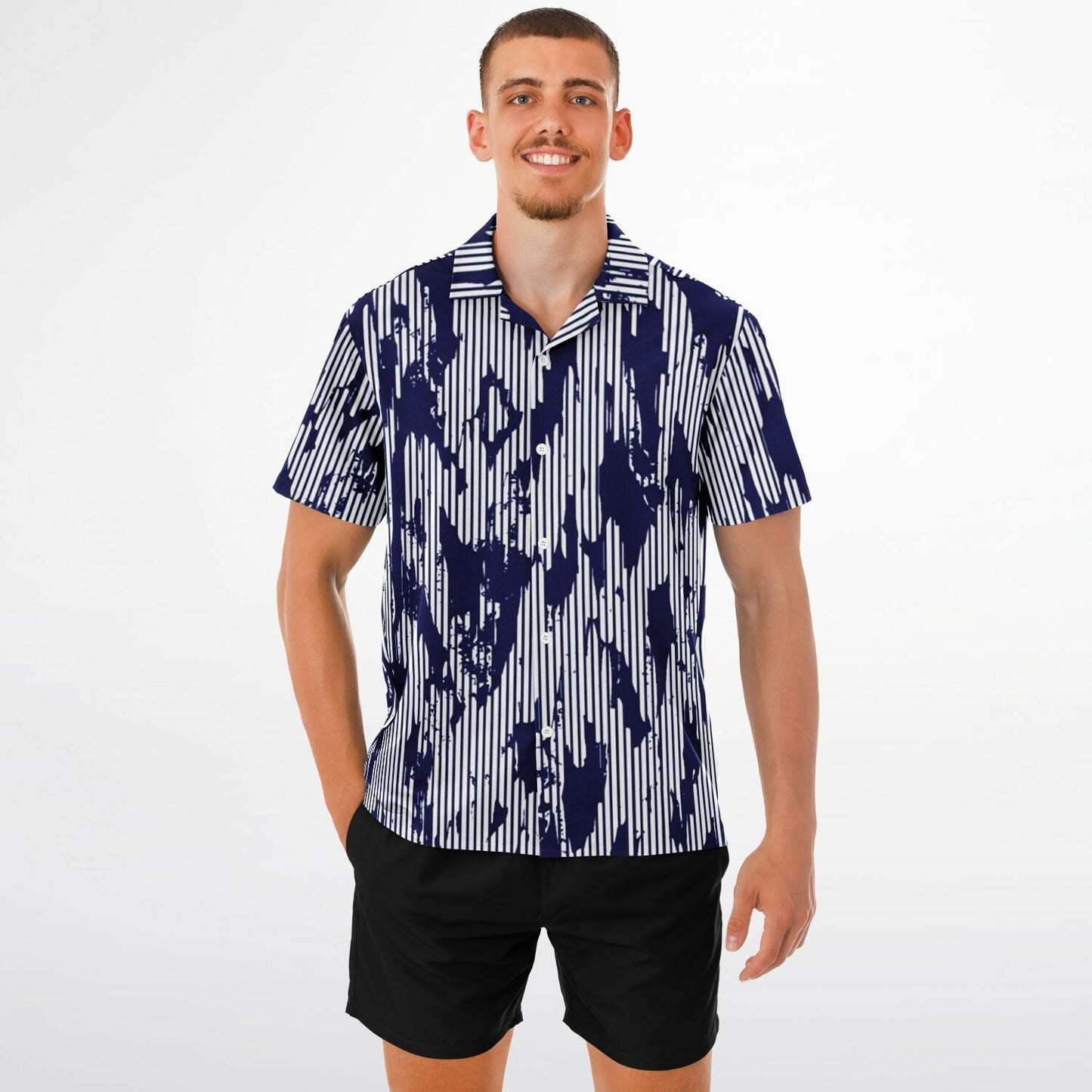 Blue Abstract Spread Collar Short Sleeve Shirt