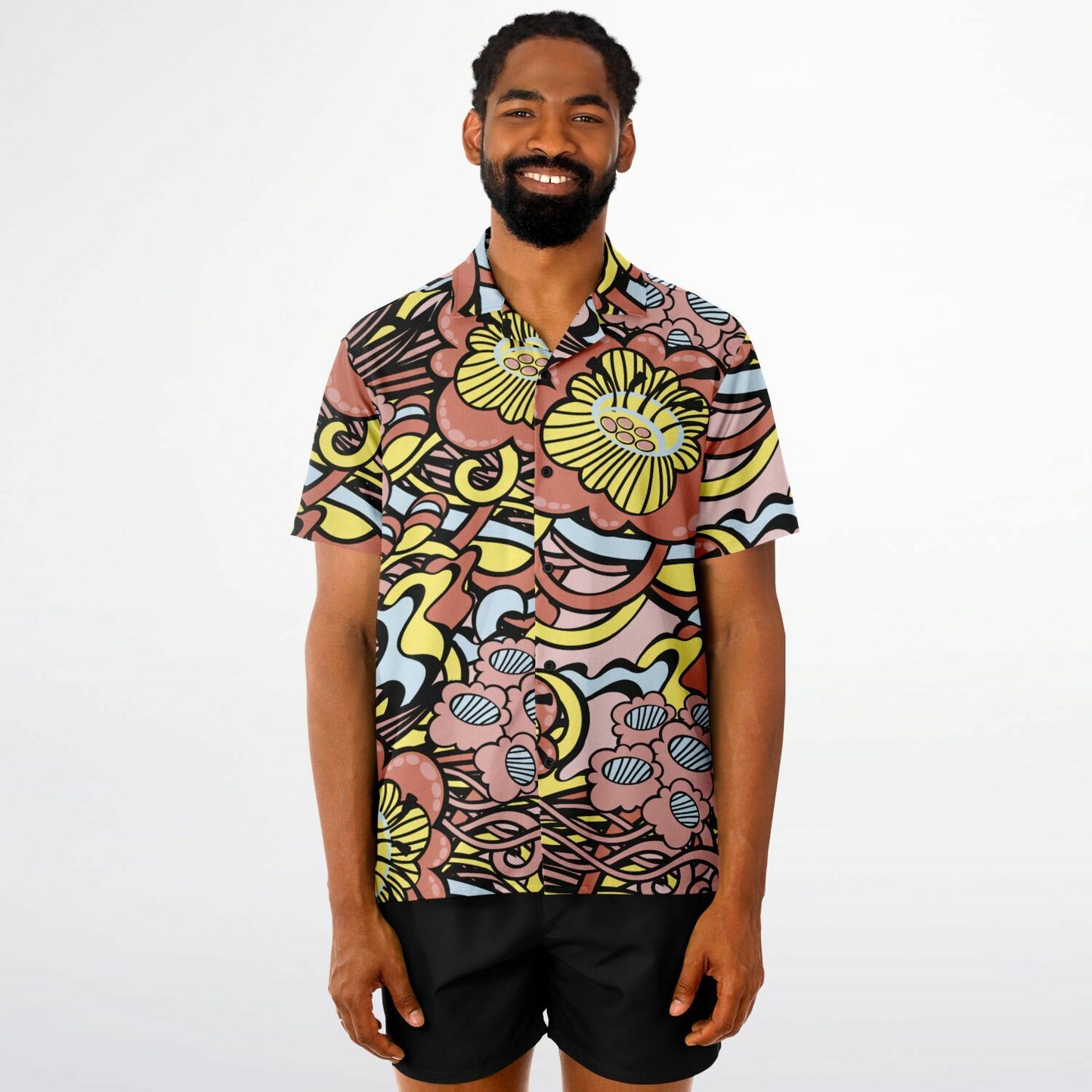 Floral Abstract Spread Collar Short Sleeve Shirt
