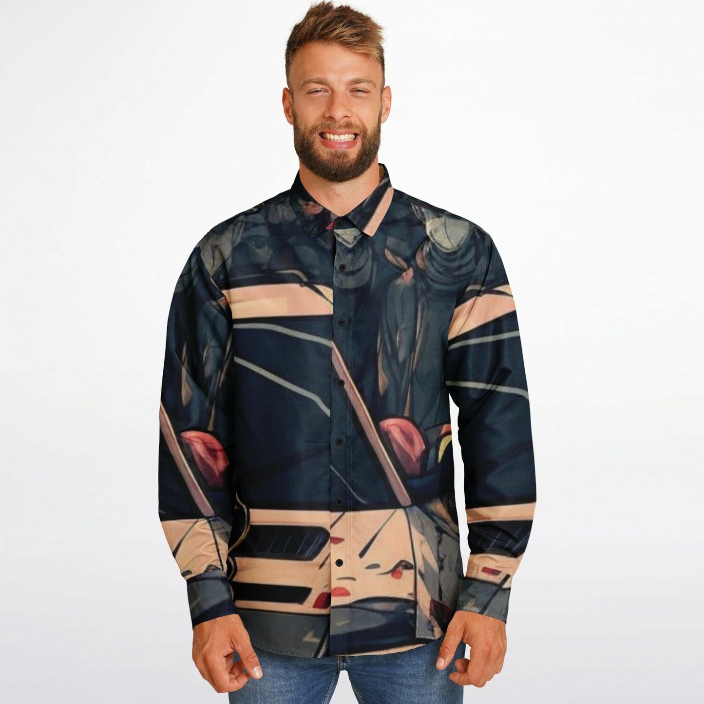 Japanese Illustration JDM Art Long Sleeve Button Down Shirt - AOP