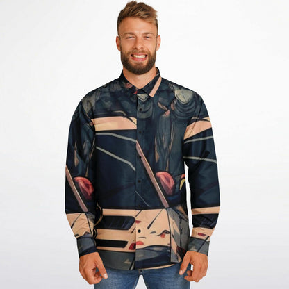 Japanese Illustration JDM Art Long Sleeve Button Down Shirt - AOP