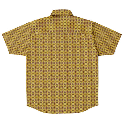 Unique Golden Pattern Short Sleeve Button Down Shirt - AOP