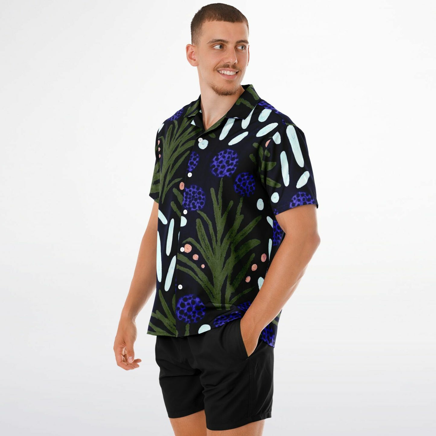 Floral Pattern Spread Collar Short Sleeve Shirt