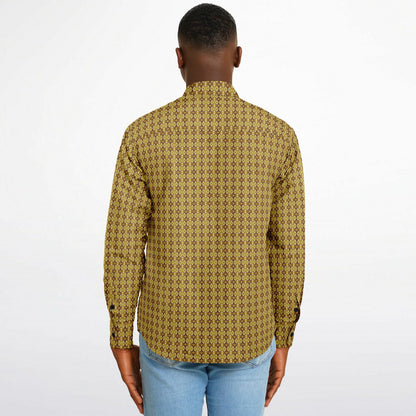 Unique Golden Pattern Long Sleeve Button Down Shirt - AOP