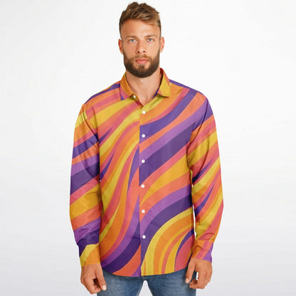 Rick Aim Color Pattern Long Sleeve Button Down Shirt - AOP