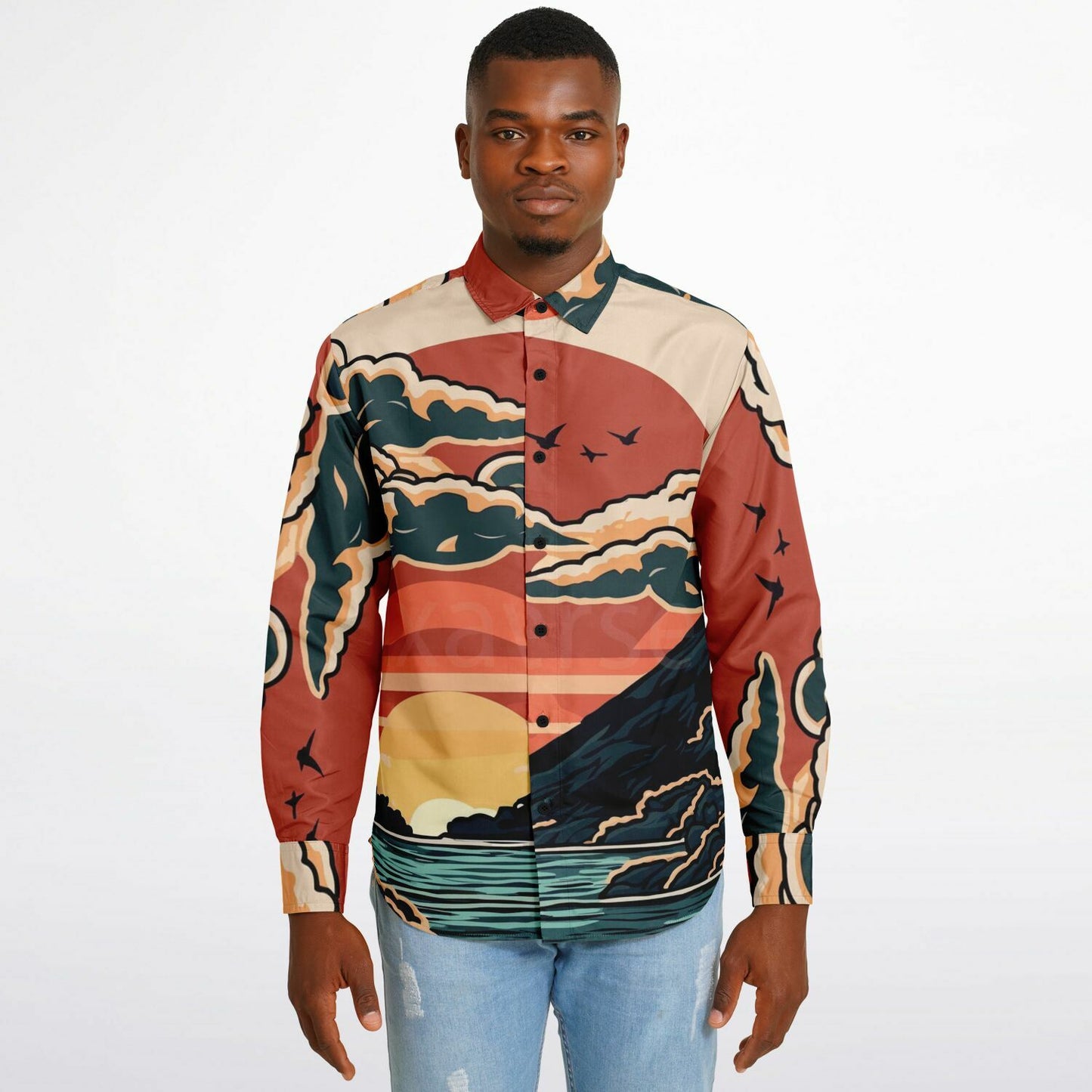 Evo X Illustration Long Sleeve Button Down Shirt - AOP