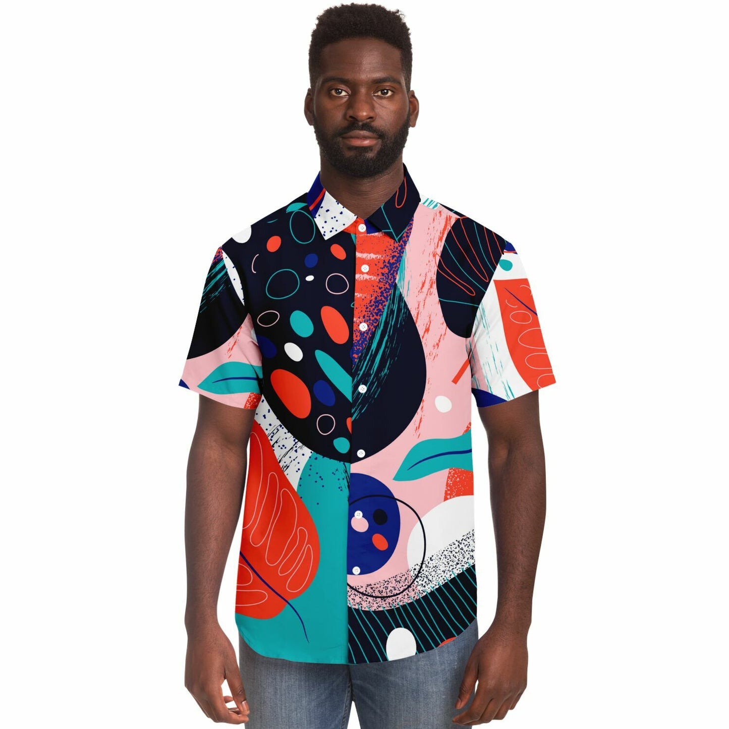 Abstract Leaves Painting Short Sleeve Button Down Shirt - AOP