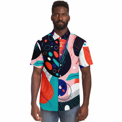 Abstract Leaves Painting Short Sleeve Button Down Shirt - AOP