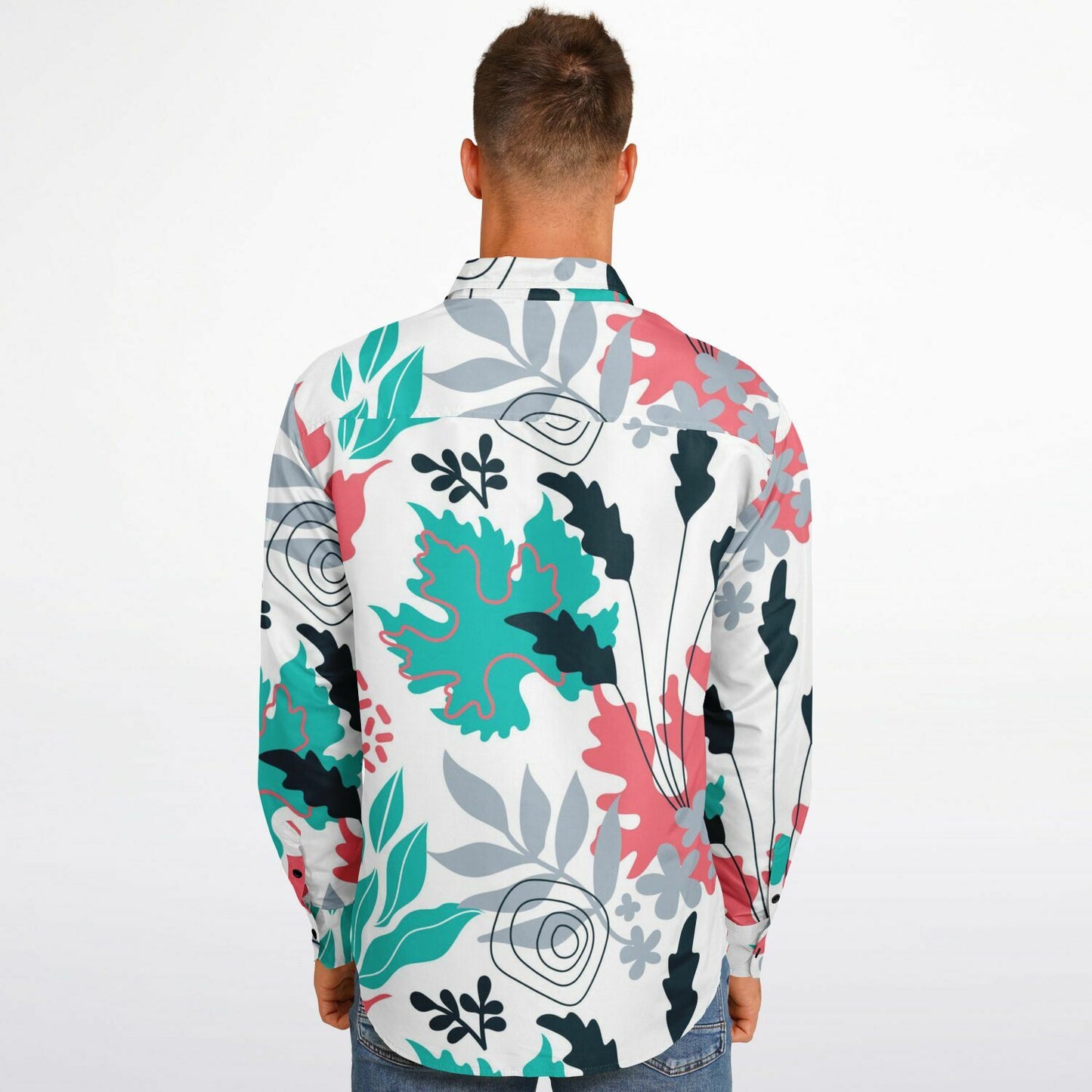 Floral Artwork Long Sleeve Button Down Shirt - AOP