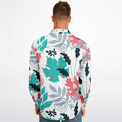 Floral Artwork Long Sleeve Button Down Shirt - AOP