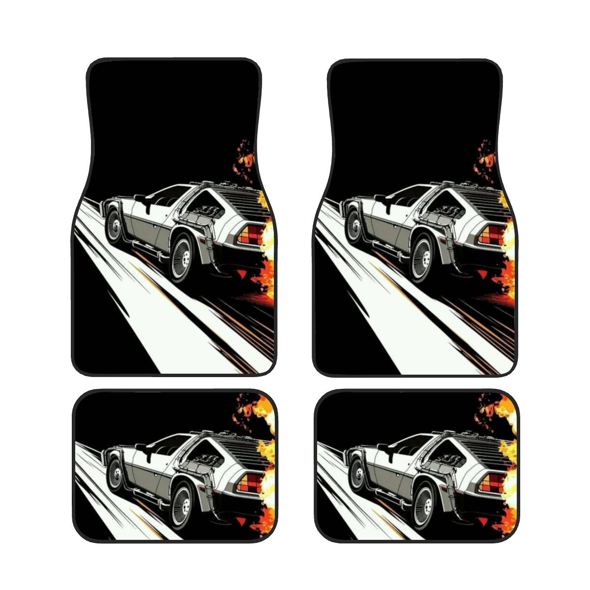 Delorean Time Machine Illustration Automotive Floor Mats – Retro 80s Movie-Inspired Car Accessory