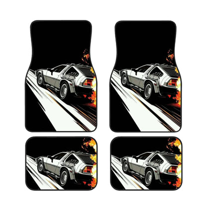 Delorean Time Machine Illustration Automotive Floor Mats – Retro 80s Movie-Inspired Car Accessory