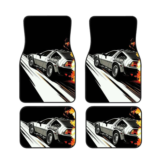 Delorean Time Machine Illustration Automotive Floor Mats – Retro 80s Movie-Inspired Car Accessory