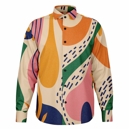Abstract Artwork Long Sleeve Button Down Shirt - AOP
