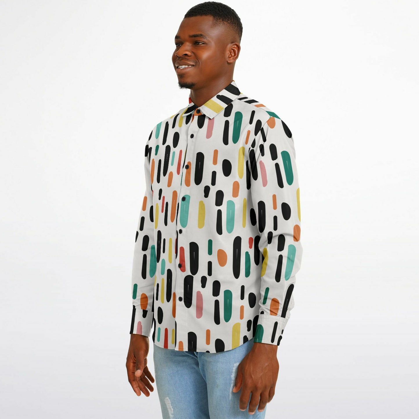 Colored Brush Strokes Long Sleeve Button Down Shirt - AOP