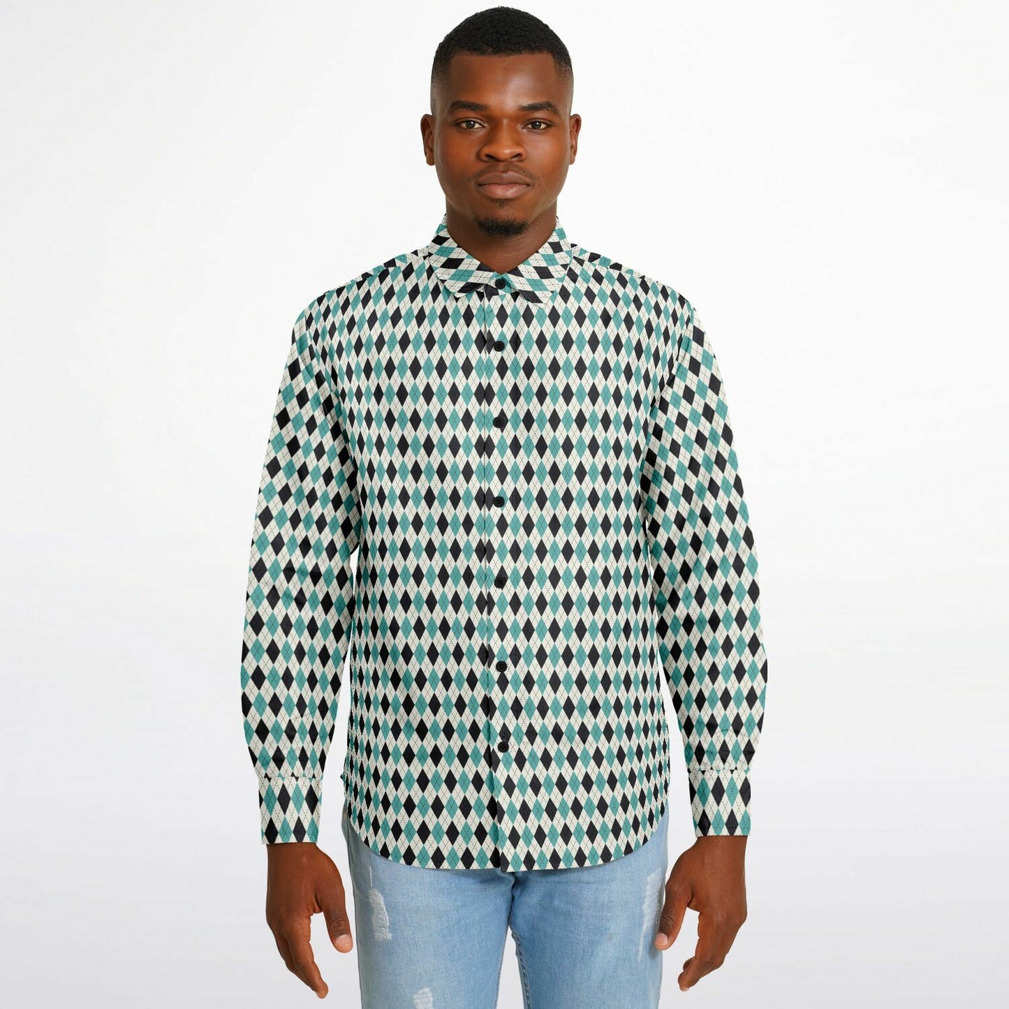 Tile Pattern Long Sleeve Button Down Shirt - AOP