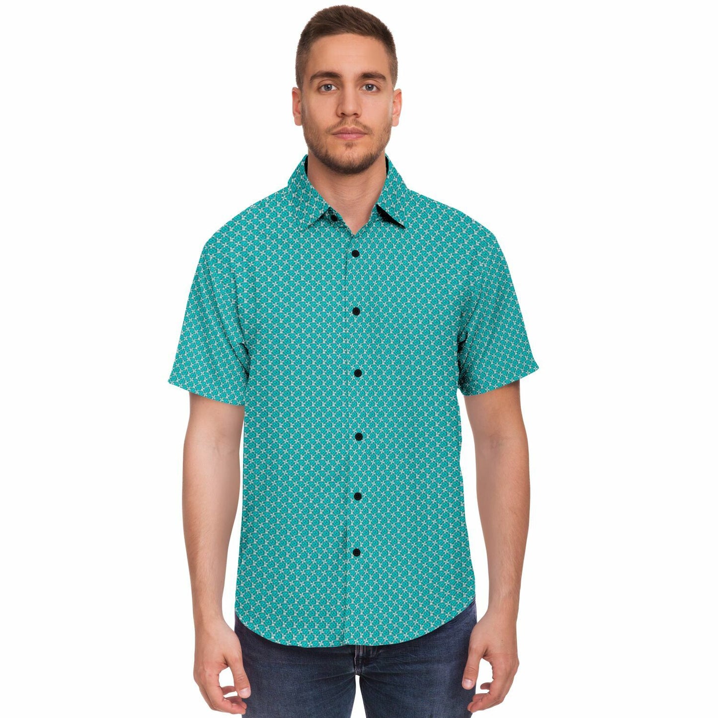 Seamless Minimalist Pattern Short Sleeve Button Down Shirt - AOP