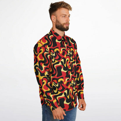 Orange Yellow Abstract Pattern Long Sleeve Button Down Shirt - AOP