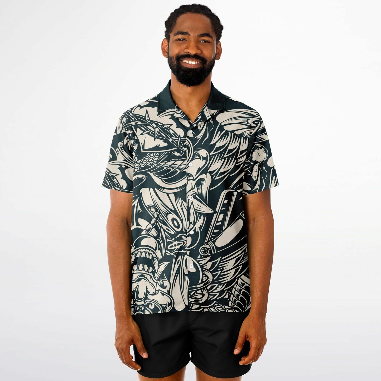 Abstract B&W Spread Collar Short Sleeve Shirt