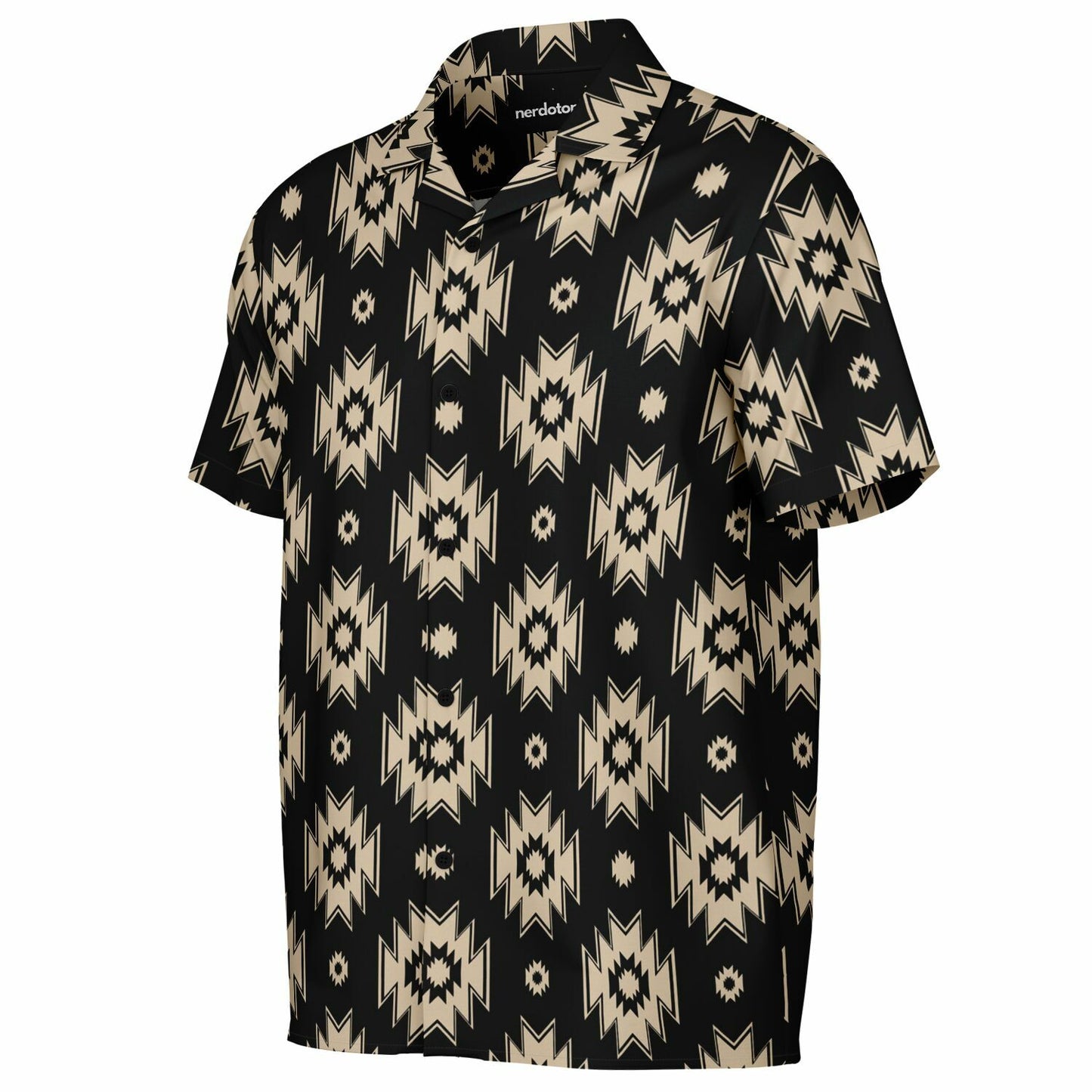 Tribal Pattern Spread Collar Short Sleeve Shirt