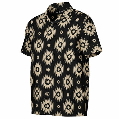 Tribal Pattern Spread Collar Short Sleeve Shirt