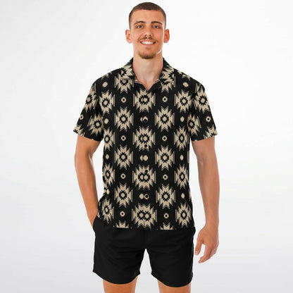 Tribal Pattern Spread Collar Short Sleeve Shirt