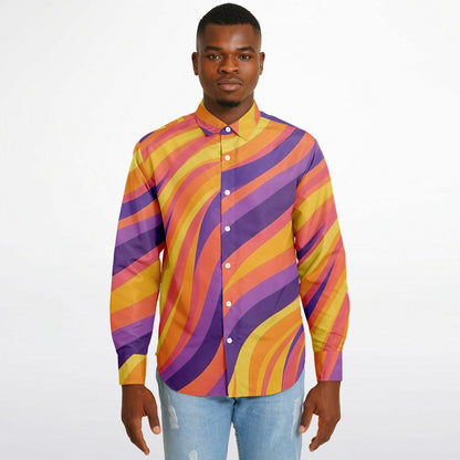 Rick Aim Color Pattern Long Sleeve Button Down Shirt - AOP