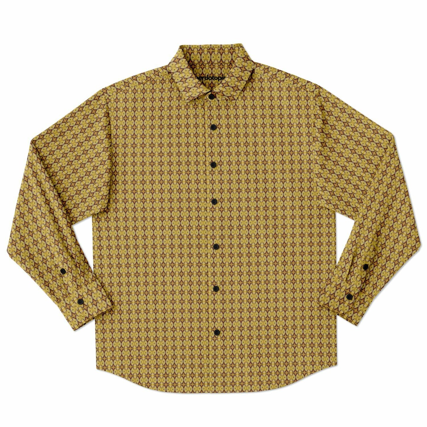 Unique Golden Pattern Long Sleeve Button Down Shirt - AOP
