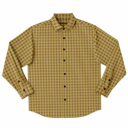 Unique Golden Pattern Long Sleeve Button Down Shirt - AOP