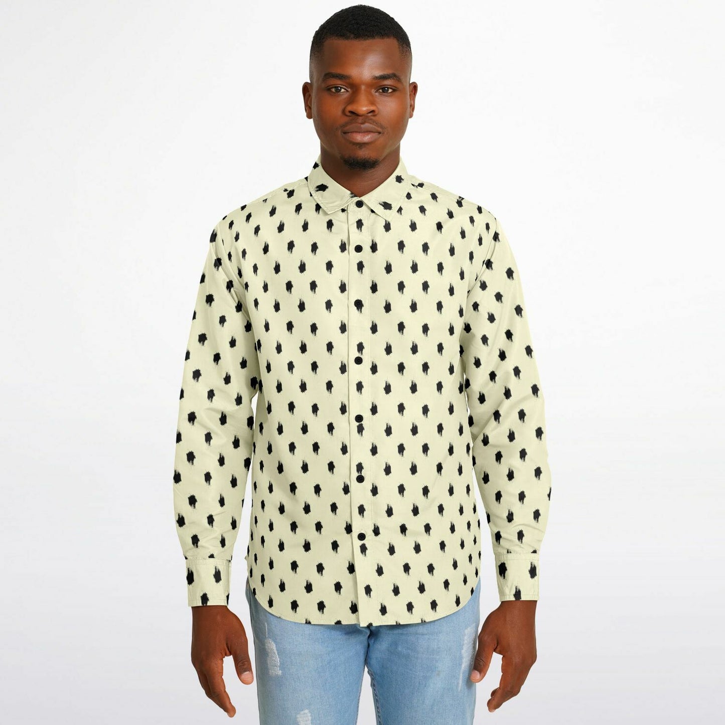 Brushstroke Pattern Long Sleeve Button Down Shirt - AOP